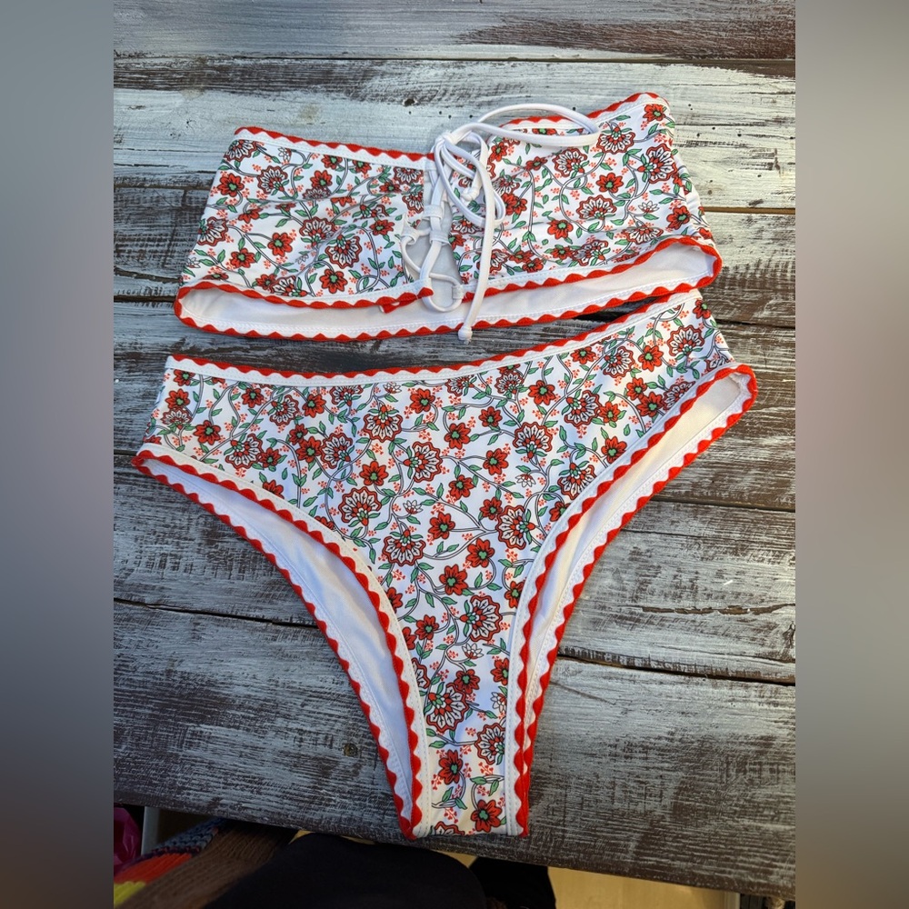 SALE 2 for $10
Floral Red Trim Bikini Set